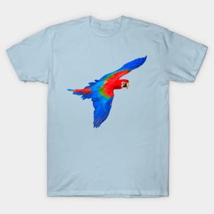 Blue and Red Macaw in flight T-Shirt